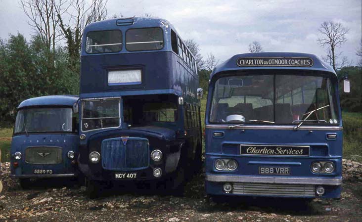 Charlton Services Bedford 5559FD, AEC Regent V Weymann MCY407 & AEC Reliance Harrington 988VRR